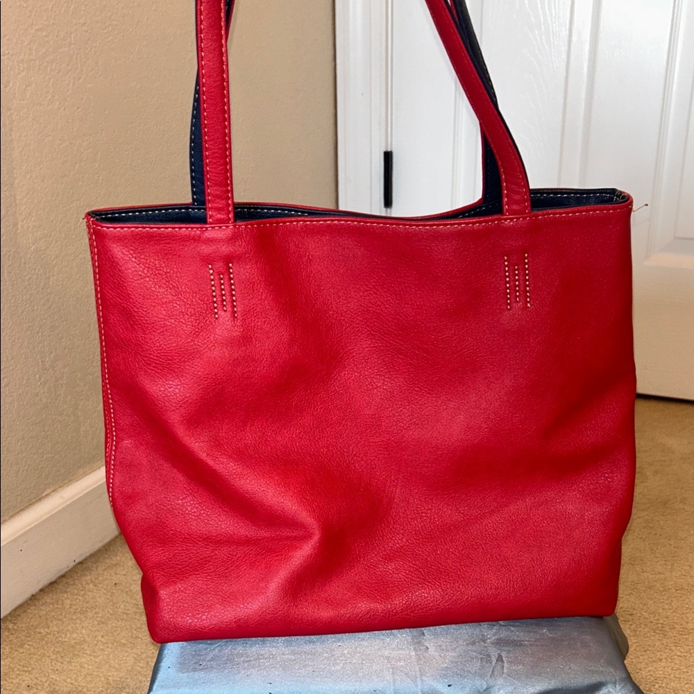 Classic Red Leather Tote Bag
